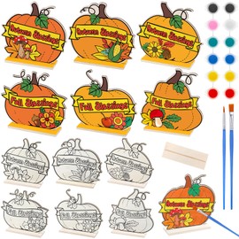 Vertintong 24 Sets Fall Pumpkin Crafts Color Your Own Wooden Pumpkin Decorations for Kids DIY Coloring Autumn Blessing Tabletop Decor for Home Thanksgiving Gift Classroom Party Supplies