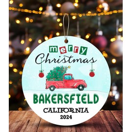 Bakersfield Ornaments Bakersfield CA Gifts City Hometown was Born Gift Christmas Ornaments Plastic MDF 3"