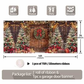 YCUCUEI 1PC 16x7ft Winter Christmas Barn Garage Door Banner Decorations