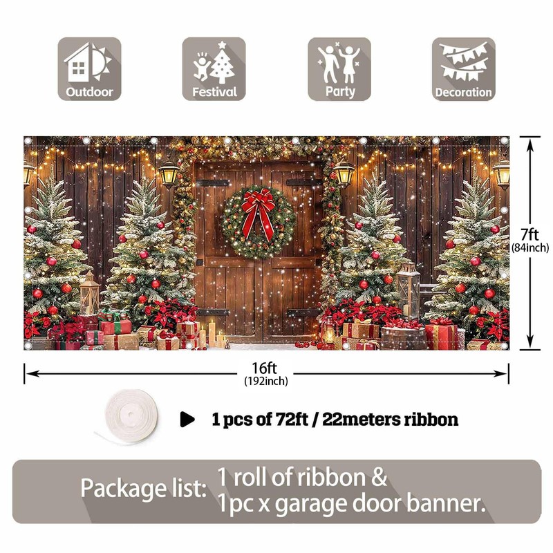 YCUCUEI 1PC 16x7ft Winter Christmas Barn Garage Door Banner Decorations