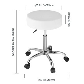 450 LBS Capacity Height Adjustable Thickened PU Leather Swivel Stool Chair Rolling Salon Trolley with WheelsLoad Capacity: 450 lbs, color: White Color