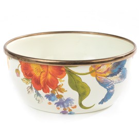 MACKENZIE-CHILDS Enamel Pinch Bowl, Small Bowl for Kitchen Ingredients, 1.5-Cup Capacity, White Flower Market