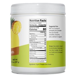 Vegs Pineapple Juice Powder - Freeze Dried Organic Pineapple Powder with Bromelain & Antioxidants - Sugar-Free Cold Pressed Tropical Fruit - Smoothies, Drinks, Cooking, Baking - Vegan, Non-GMO - 14 Oz