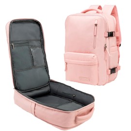 (Not Made In China) Travel Backpack For Women, Airline Approved Carry On Bag w/Shoe Compartment, Holds 15.6" Laptop, USB Charging Port (Pink)