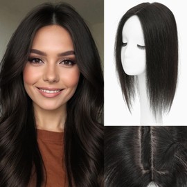 ELEVAVE Hair Toppers for Women Real Human Hair, 16 Inch 360° 3D Upgrade Middle Part Toppers for Women with Thinning Hair (Natural Black)