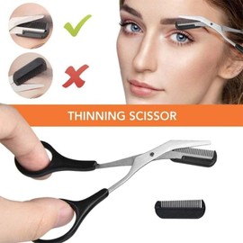 Tijeras para Cejas con Peine, Tijera de Recortes de Cejas, Tijeras de 2 en1 Cejas con un Buque de Cejas Profesional de Acero Inoxidable, 2 in 1 Eyebrow Trimmer Scissors with Comb (Negro)