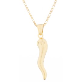 Gold Overlay Italian Horn Pendant with an 18 Inch Figaro Necklace (T-788)