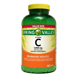 Spring Valley Vitamina C Con Rosa Mosqueta, Tabletas De 1000 Mg 500 Unidades, Suplemento Potente Antioxidante Y Nutriente Esencial Que Puede Apoyar...