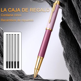 JDFNVFK Bolígrafo Elegante en Caja de Regalo, Pluma de Gel Punto Fino para Hombre y Mujer, con 5 Recargas Negras de 0,5 mm, Ideal para Día del Maestro