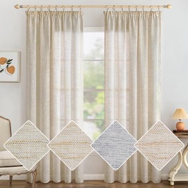 MIULEE Linen Curtains with White Ruffle Tape, Linen Look, Modern, Voile, Rail System, Living Room, Bedroom, Bedroom, Set of 2, 140 x 137 cm, Brownish White