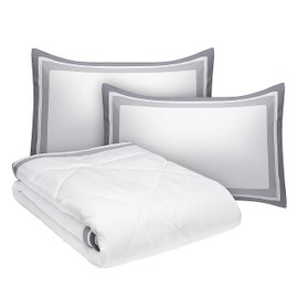 Mon Chateau King 3-Piece Striped Border Comforter Set, Soft Microfiber Bedding with Modern Stripe Design, Includes Comforter & 2 Pillow Shams, Cozy, Elegant & Durable