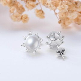 Lab Grown Diamond and Freshwater Cultured Pearl Stud Earrings for Women Sterling Silver