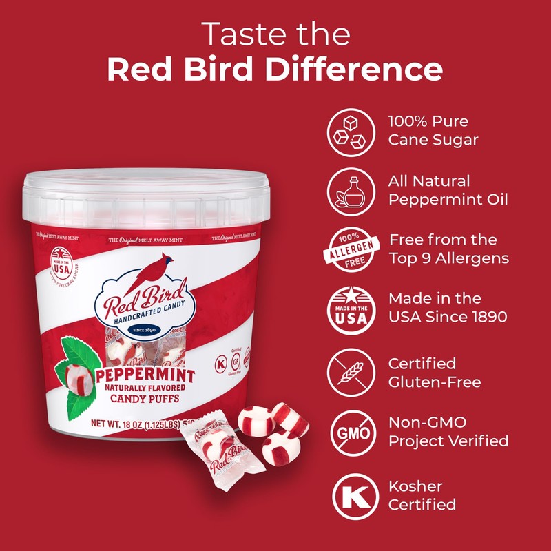 Red Bird Soft Peppermint Candy, Soft Mints Individually Wrapped, 18