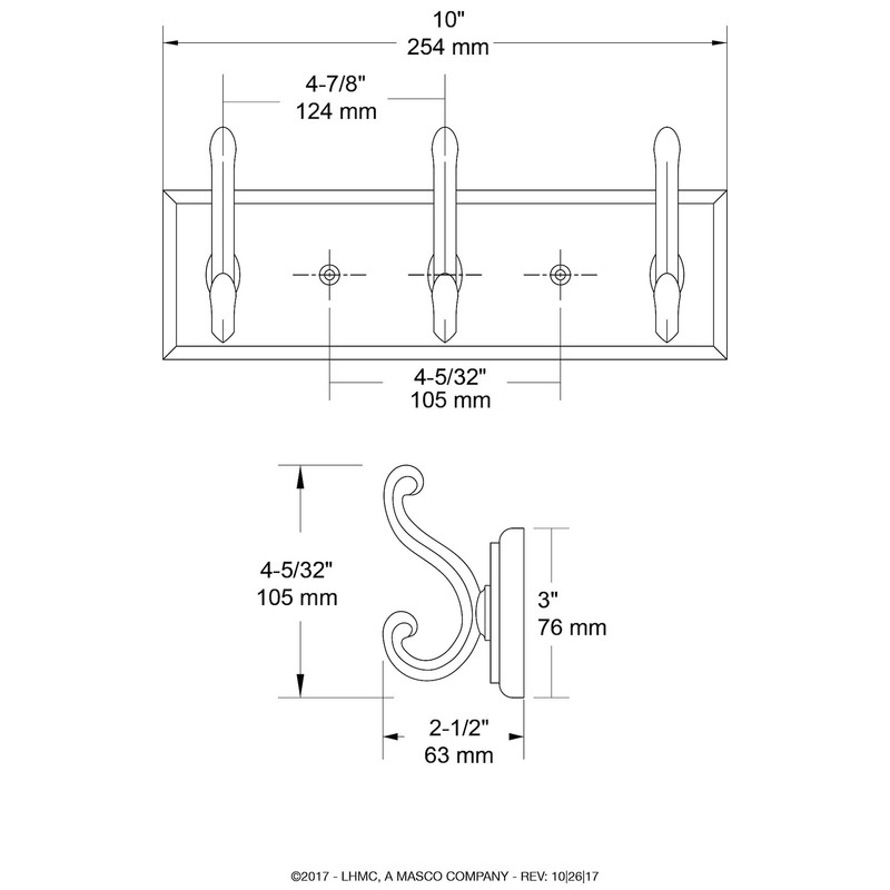 LIBERTY 129854 Wall Mounted Coat Rack with 3 Decorative Hooks,