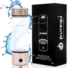 Purequ Hydrogen Water Bottle with LED Light - 330ml Hydrogen Water Generator with SPE & PEM Technology, Portable and Rechargeable Water Ionizer Enhances Hydration & Immunity