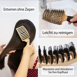 Premium Boar Bristle Hair Brush, Detangling Comb for Fine, Thin, Thick and Curly Hair, Hair Styling Brush for Detangling Hair, Professional Detangling Brush for Children and Adults (White)