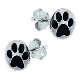 Black Paw Print Earrings 925 Sterling Silver