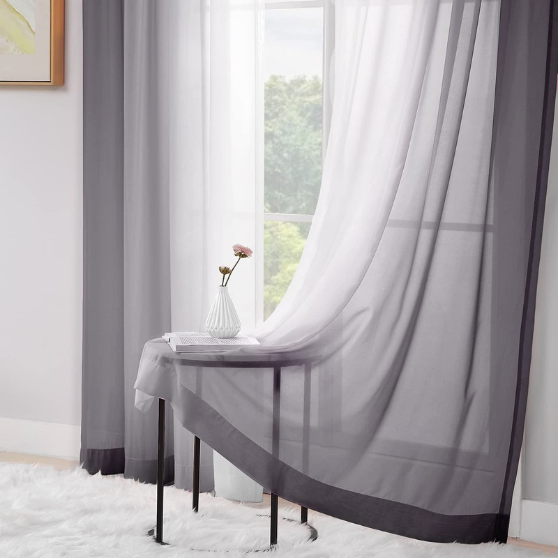 Melodieux Grey Ombre Sheer Curtains - Lightweigth Chiffon Gradient Window