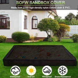 Waterproof Sandpit Cover, 150 x 150 x 20 cm, Dustproof Sandpit Cover, Tarpaulin with Drawstring, Toy Tarpaulin for Pool, Patio, Garden (Black)