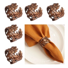 Utalek Leaf Shape Napkin Rings Set of 6, Bronze Napkin Rings Metal Napkin Ring Holders for Dinner Party, Wedding, Banquets,Thanksgiving, Holiday Table Settings