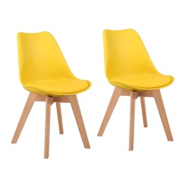 GOTMINSI Modern Style Chair Dining, Shell Lounge Plastic Chair with Chairs Natural Wood Legs (Set of 2 Yellow)