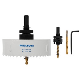 Mollom (117.5mm | 4-5/8") HSS M42 with 8% Cobalt BI-Metal Hole Saw with 2 Pilot Drill Bits & Arbor Smooth Cutting for PVC,Drywall,Wood,Plastic,Gypsum Board,Rubber