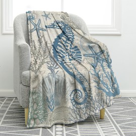 Jekeno Sea Horse Blanket Ocean Gifts for Adult Kids, Sea Horse Throw Blanket for Women Men, Christmas Birthday Valentine's Day Nautical Ocean Decor Gifts for Boys Girls Age 2 3 4 5 6 7 8 9 10 Year Old