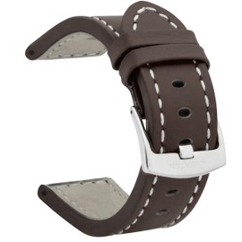 Bandini 28mm Mens Genuine Leather Watch Band Strap - Brown with Stitching - Racer - Sports