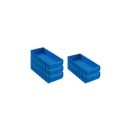 Economy Set of 5 Blue Industrial Boxes 400 W | H x W x D 8.1 x 18.3 x 40 cm | 4.7 Litres | Storage Box, Assortment Box, Small Parts Box