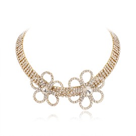 BriLove Flower Collar Necklace for Women, Double Crystal Statement Chunky Bib for Summer Beach Chokers Necklaces