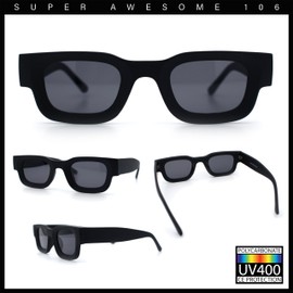 Small Thick Beveled Horn Rim Rectangle Plastic Mod Fashion Sunglasses Matte Black - Black