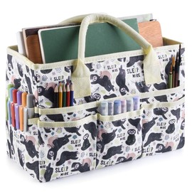 E-WEICHEN Craft Organizer Tote Bag Art Storage Caddy with Multiple Pockets Storage Containers for Art,Craft,and Office Supplies Storage White Sloth