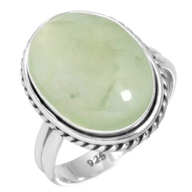 Jeweloporium 925 Silver Ring for Women Green Real Prehnite Stone Boho Silver Ring Size S Mothers' Day Gift Statement Jewelry