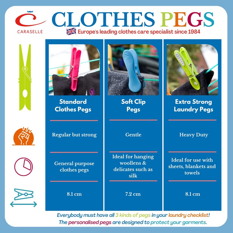 Caraselle Soft Clip Laundry Pegs for Delicate Fabrics - Gentle