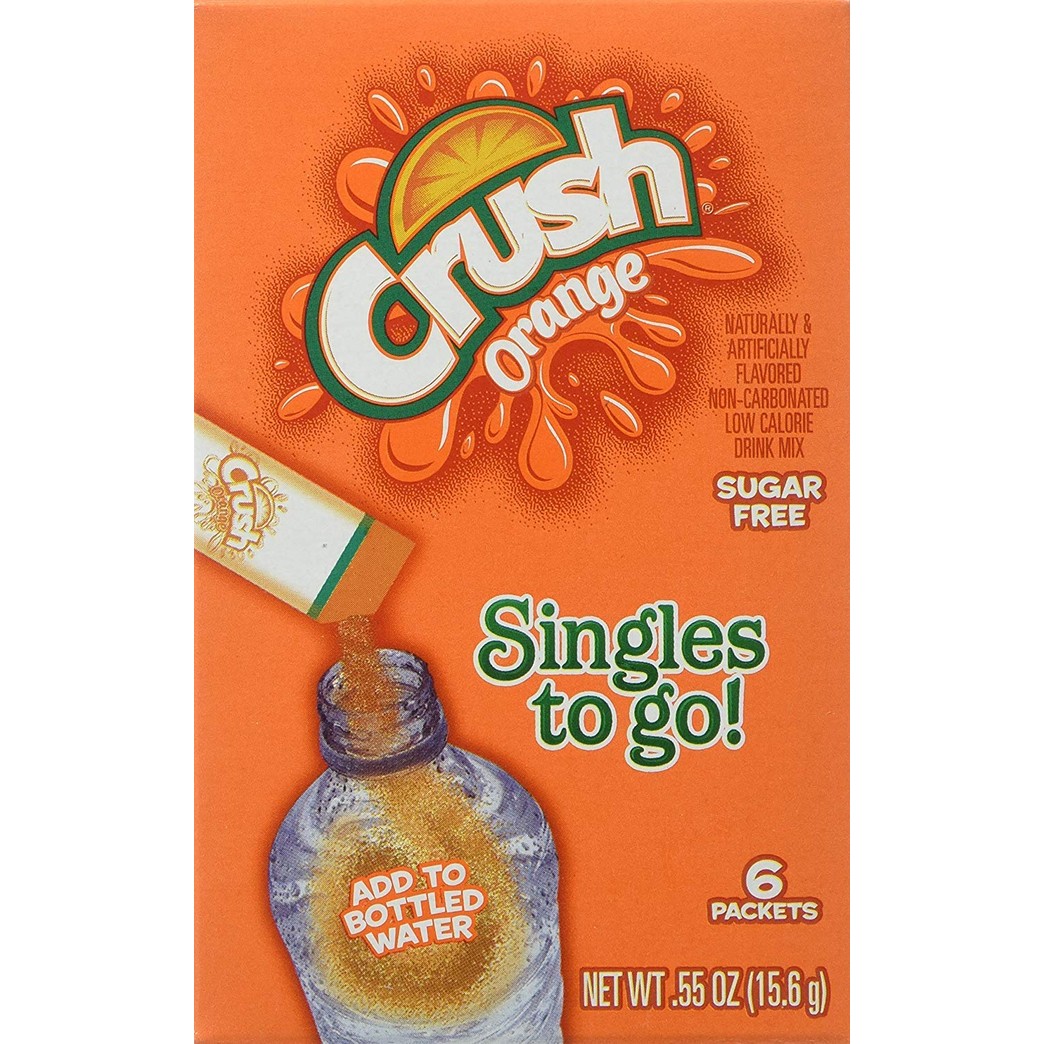 Crush Singles To Go Powder Packets, Water Drink Mix, Orange, Non-Carbonated, Sugar Free Sticks, 6 Count per box, 0.55 Ounce (PACK OF 36)
