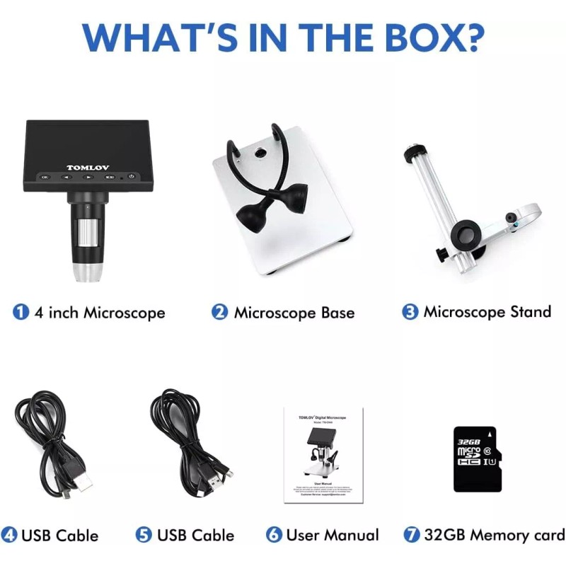 TOMLOV 4.3" Digital Microscope 1000X Coin Microscope Video Photo Camera