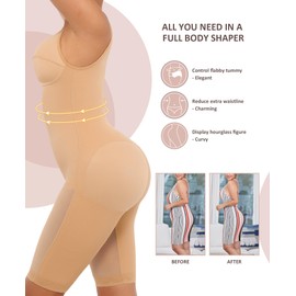 FeelinGirl Shapewear for Women Tummy Control Body Shaper Butt Lifter Thigh Slimmer Plus Size Beige Small