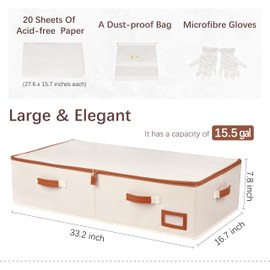 SUNAUMI Wedding Dress Storage Box, Large Shadeable Wedding Dress Preservation Box with Microfiber Gloves, 20 Sheets of Acid Free Paper and Dustproof Bag for Wedding Dress, Heirlooms, Gowns