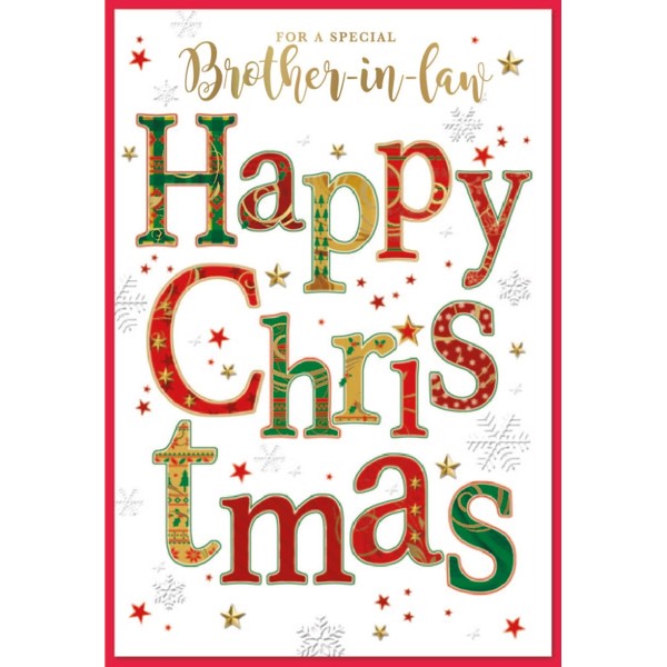 Brother-in-Law Christmas Card - Red, Yellow & Green Writing with