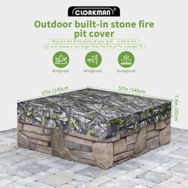 CLOAKMAN Premium Leaf-Pattern Square 52-57 Inch for In Ground Fire Pit Cover - Waterproof 600D Large Firepit Covers, Outdoor Weatherproof Patio Built in Furniture Cover - Leaf-Pattern