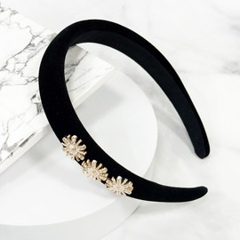 Burnaby cubic flower point velvet hair band / 버나비 큐빅 플라워 포인트 벨벳 헤어밴드