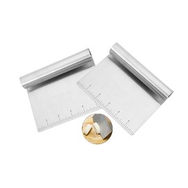 2 raspadores y picadores de alimentos de acero inoxidable, espátula grande para plancha, herramienta de cocina, rascador de banco, herramienta de corte de patatas y verduras con escala de medición