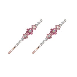 Ruwado 2 Pcs Rhinestones Bobby Pin with Small Flower Vintage Crystal Metal Colorful Hair Pins for Women Parties Theme Wedding Hair Decoration Supplies (Pink)