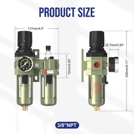CNZG PNEU NPT 3/8" Air Regulator with Gauge,Air Compressor Water Separator with Accessories,Pneumatic Compressed Air Filter Pressure Oil Trap(AC3010-03)