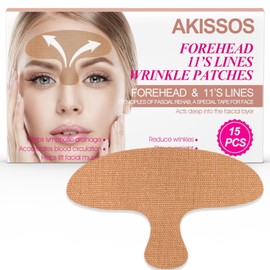 Akissos Forehead Wrinkle Patches 15 PCS Kinesiology Face Tape for Wrinkles Overnight, Precut Facial Patches for Forehead Wrinkles, 11 Lines, Frown Lines, Fine Lines - Between Eyebrow Wrinkle Patches