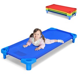 HONEY JOY Kids Daycare Cots, Pack of 4, 52” L Stackable Toddler Nap Cots for Resting, Naptime, Easy Lift Corners, Ready-to-Assemble, Heavy Duty Sleeping Cots for Preschool Nursery Classroom