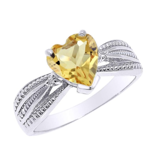 Dazzling Diamond and Heart-Shaped Personalized Citrine Birthstone Proposal Ring in