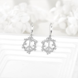 JBAERD Peace Sign Earrings Sterling Silver Peace Sign Dangle Earrings Hippie Peace Sign Jewelry Gifts for Women