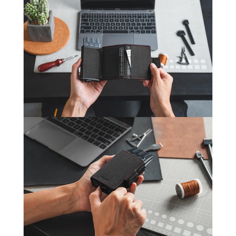 VULKIT Credit Card Holders for Men RFID Blocking Double Pop