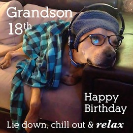Grandson 18th Birthday Card - Age 18 - Funny/Humorous Dog Design - Lie Down, Chill Out & Relax - Made in the UK - Eco-Friendly